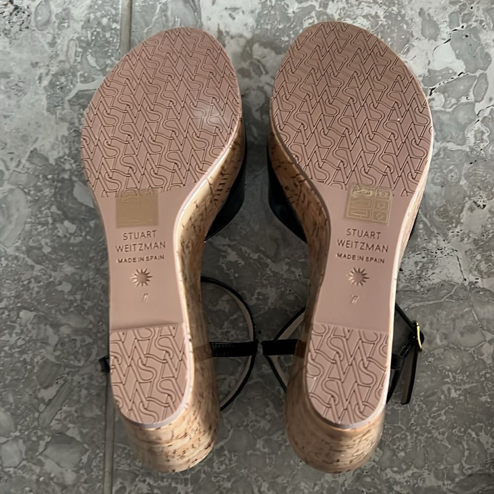 Stuart Weitzman Palmina Platform Wedge Sandals, Black, NWT, Size 37.5/7 - Picture 9 of 12